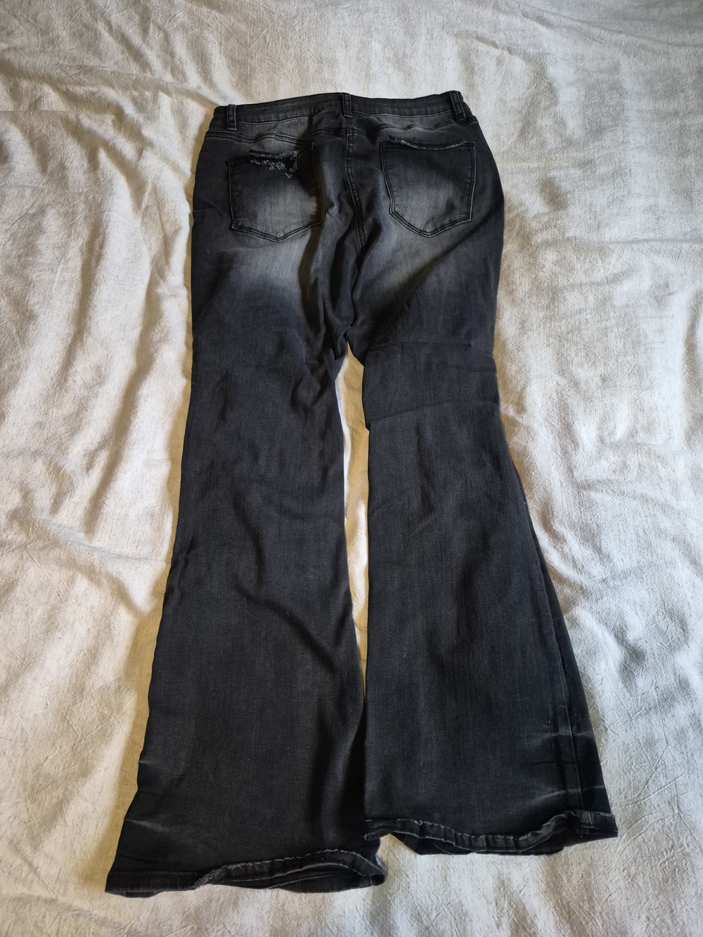 High-Rise Distressed Flare Jeans - Black - Picture 11 of 15